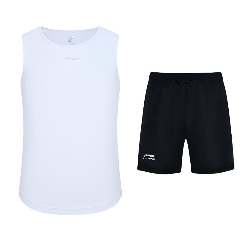 

Li-Ning Comfortable Breathable Simple Sleeveless Top With Brand Logo Letter Print Shorts Casual Sports Set Men sets ZHMB063-1+ZHMB407-1