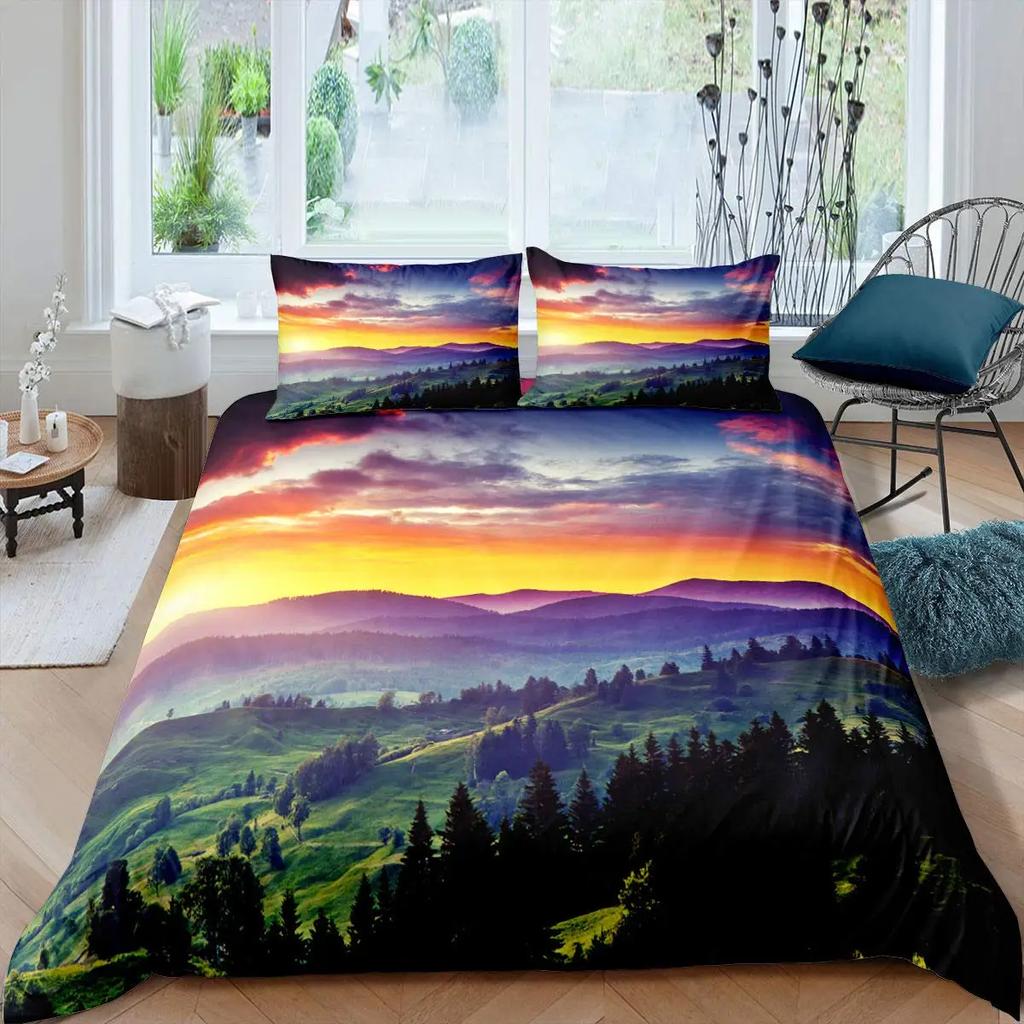 Smoky Mountain Bettbezug Kiefern Jungen Landschaft Bettdeckenbezug Naturlandschaft Kunst Studentenwohnheim Zimmerdekoration Queen King Größe