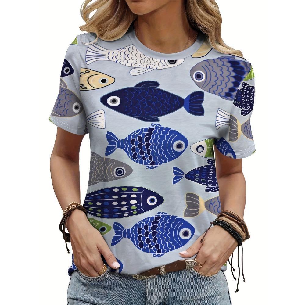 Summer Colorful Fish 3D Print T-Shirts Women's Short Sleeve O-Neck T Shirt Fashion Casual Tees Harajuku Y2k Tops Female Clothing