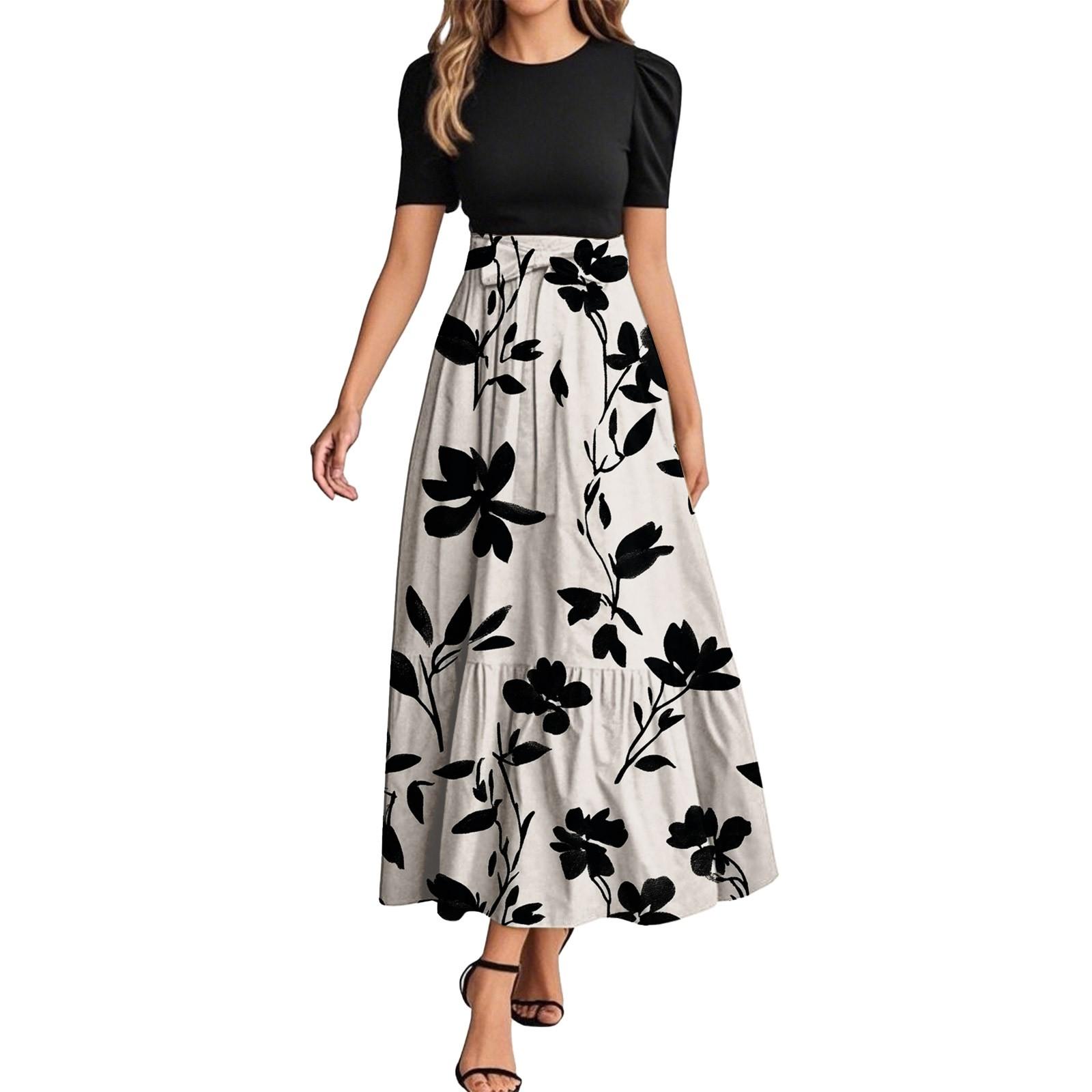 

Женское модное повседневное платье с коротким рукавом и круглым вырезом с цветочной вышивкой, элегантное, темпераментное S тёмно-синий