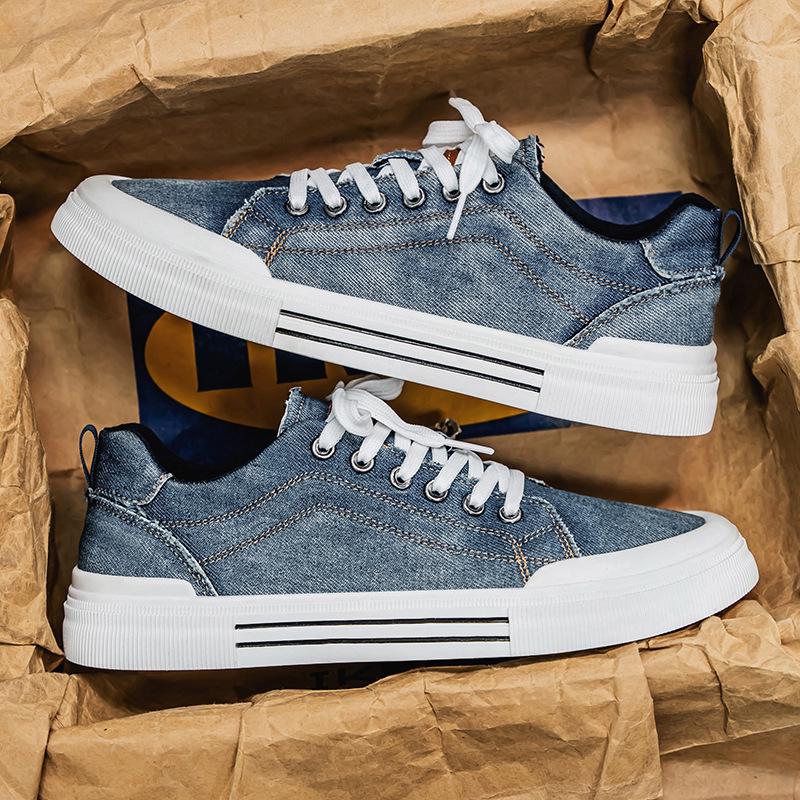 Scarpe casual da uomo in denim a taglio basso, taglia grande, stile coreano, versatili scarpe da skate per primavera e autunno