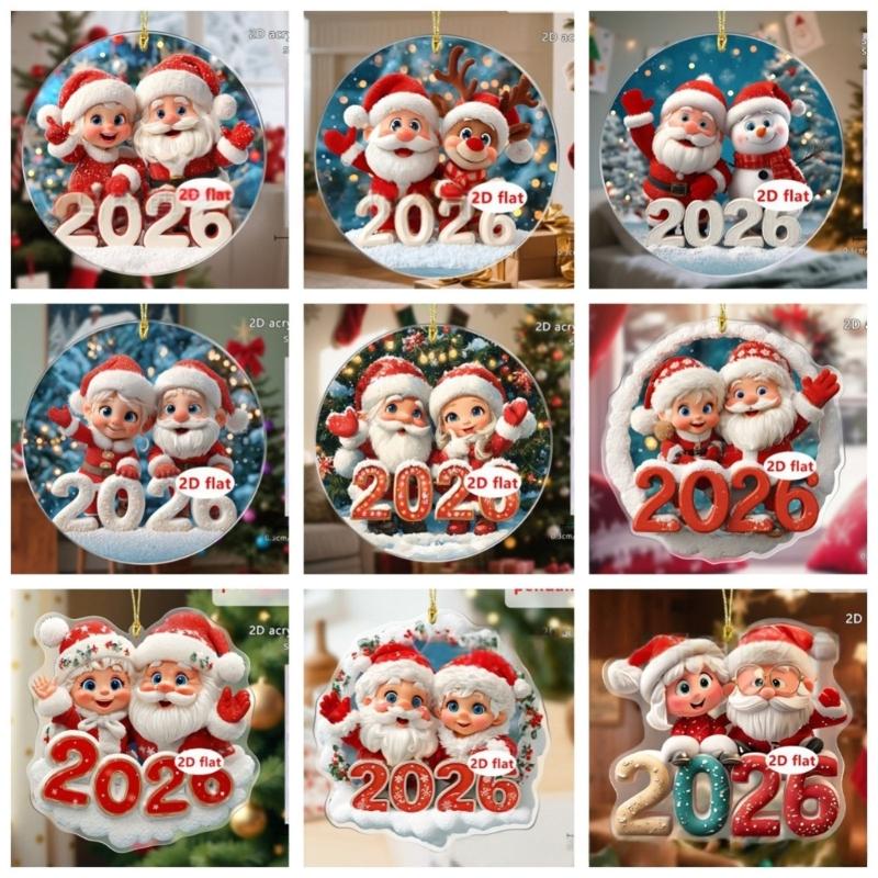 2026 Santa Flat Acrylic Hanging Ornament Shatterproof Car Backpack Decoration For Christmas Party Home