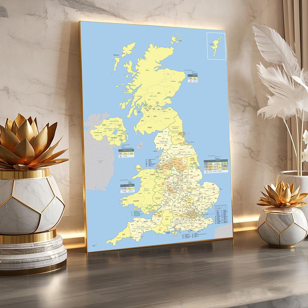 Hartă de perete Hartă a Regatului Unit cu regiuni detaliate Poster de artă imprimat fără ramă pentru decor Cadou de perete Consumabile de călătorie