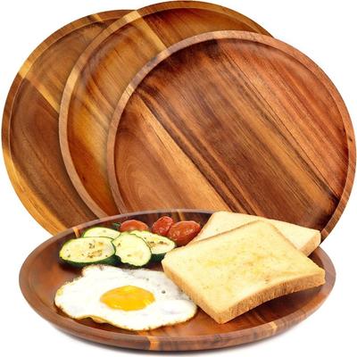 20/25cm Acacia Wood Round Wooden Dinner Tray Easy To Clean, Pizza Salad Tray Fruit Dessert Tray, Snack Tray, Stackable, Reusable