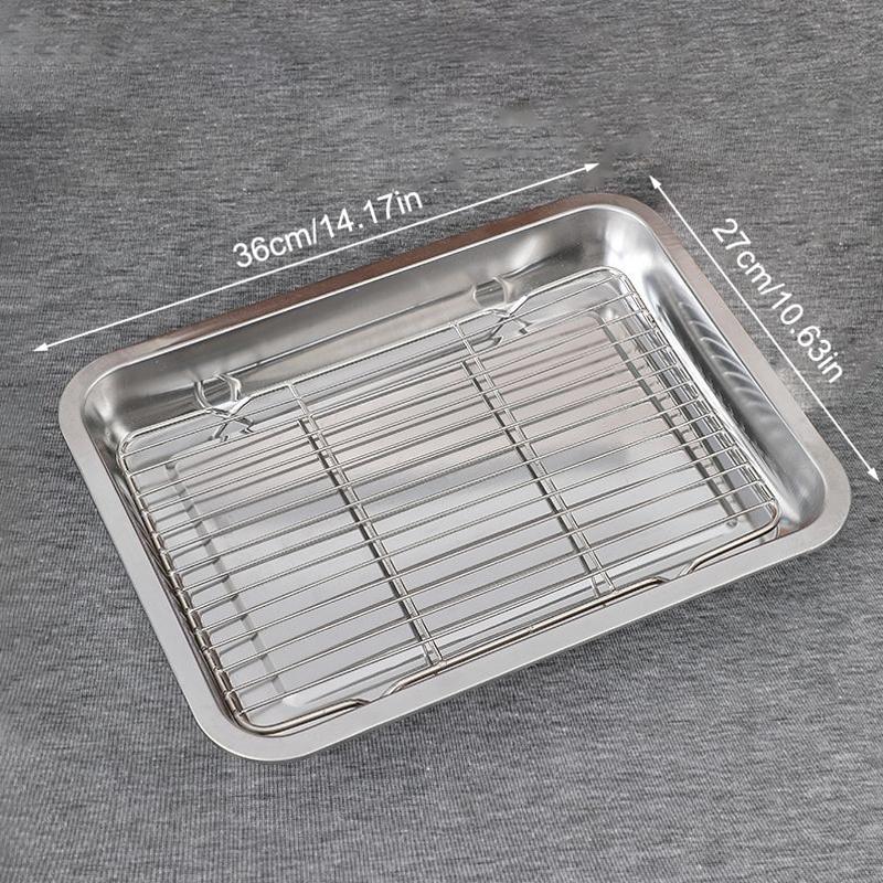 Stainless Steel Baking Tray With Removable Cooling Rack Set Plate Oven Brownie Rack Cooking Roasting Dish Outdoor Tableware