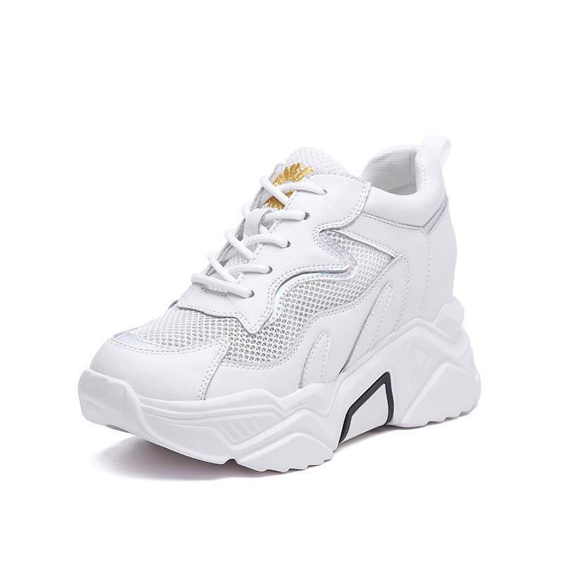 

Женские белые сетчатые кроссовки высотой 8 см — дышащие, на толстой подошве, всесезонные туфли для пап Size 34