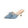 Fashion Pointed Toe Women Mules Slippers Shoes Fashion Butterfly-knot Slip On Slides Design Style Low Heels Banquet Party Sandals Shoes