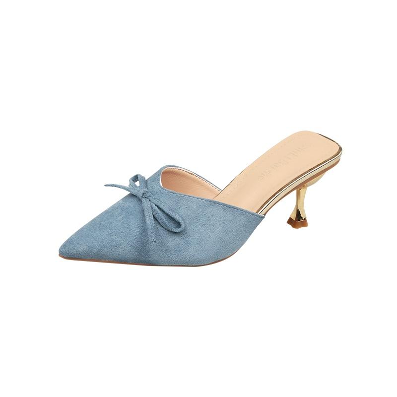 Fashion Pointed Toe Women Mules Slippers Shoes Fashion Butterfly-knot Slip On Slides Design Style Low Heels Banquet Party Sandals Shoes