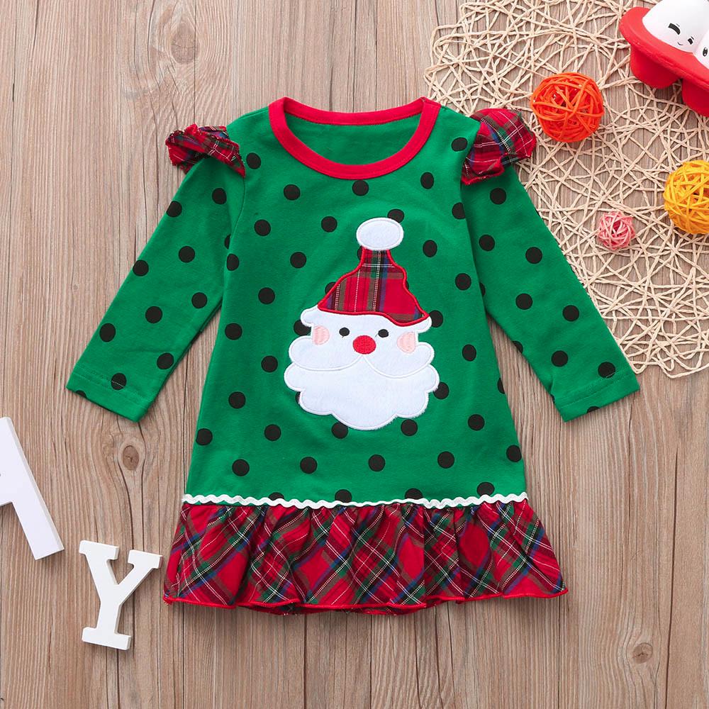 Buy Toddler Baby Girl Christmas Ruffles Long Sleeve Cartoon Print Dot Dress Clothes at