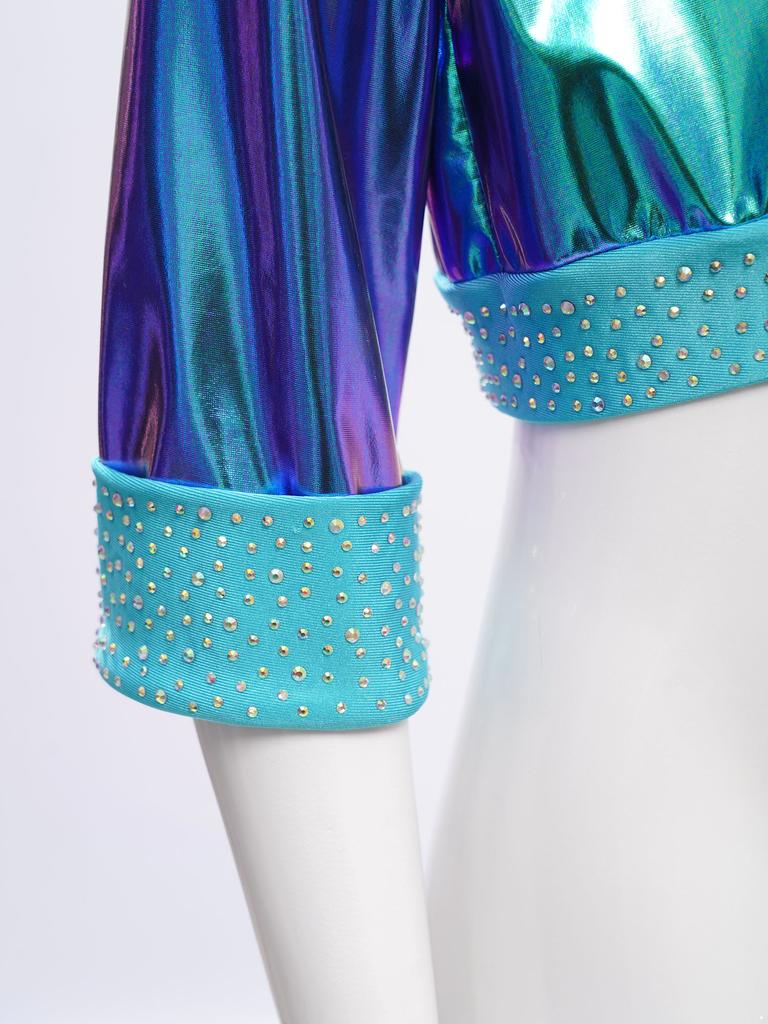 Kinder Bühnenauftritt Jacke Mädchen Jazz Dance Oberbekleidung Glänzende Strasssteine mit Reverskragen