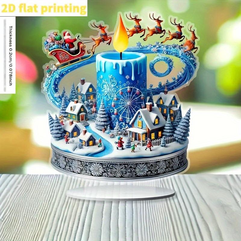 2D Flat Acrylic Candle Carousel with Snow Decoration, Indoor and Outdoor Decoration - No Battery/electricity Required, Free Day Decoration