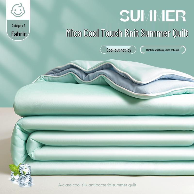 Class A Mica Silk Cooling Quilt with Spandex Cotton, Double-Sided, Washable for Summer Use Random Color 100x150cm