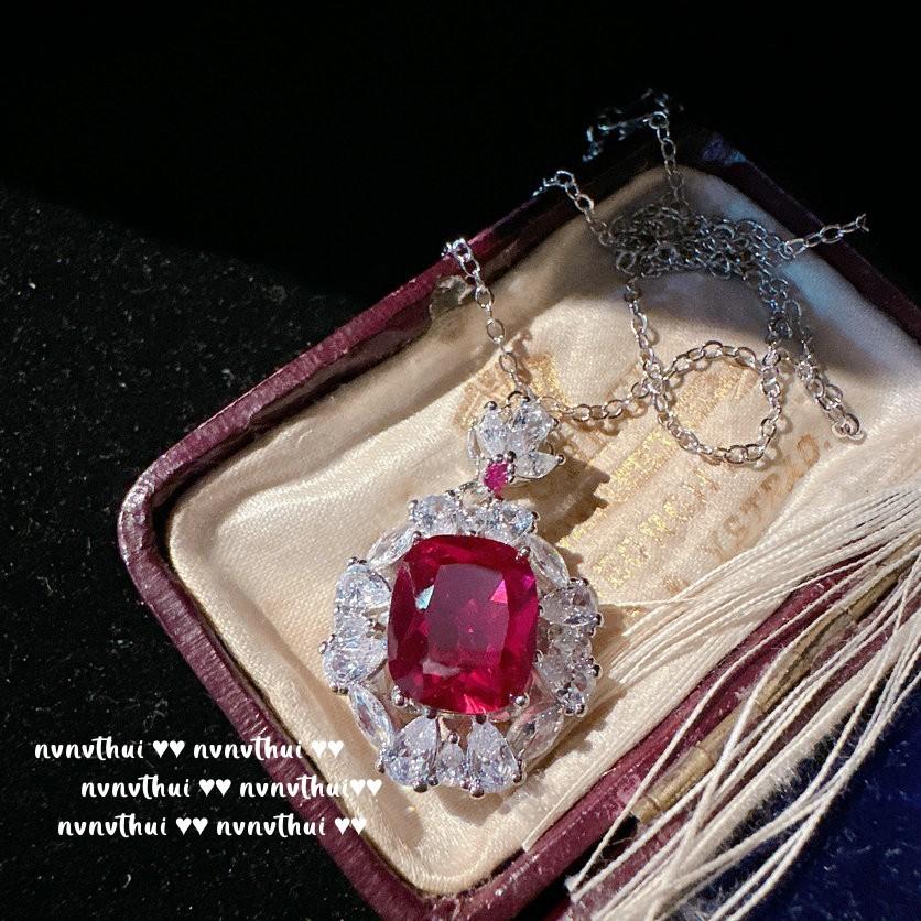Rouge Magenta Water Drop Flower Gemstone Necklace, Multi-Treasure Thistle Flower, Plated With 18K Gold, Pigeon Blood Red Flower Zircon Earrings