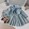 Little Girls' Chic Wind Coat & Pleated Skirt Set - Spring/Autumn