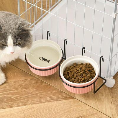 Anti-Tip Pet Bowl: Hanging Kitten & Puppy Bowl Cage Mount - Fixed Ceramic Cat Food & Water Dish