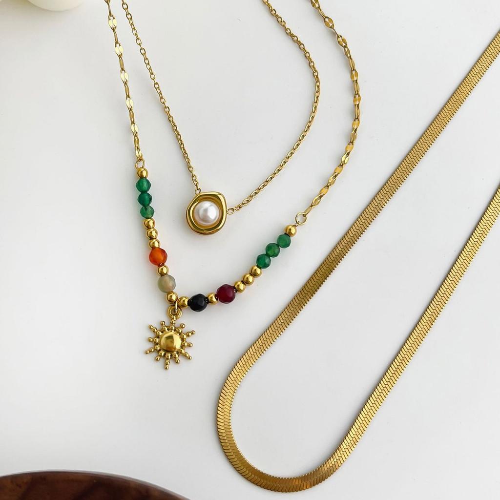 Beaded Pearl Pendant Necklace Women Neck Jewelry Stainless Steel Texture Sunflower Pendant Necklace for Various Occasion