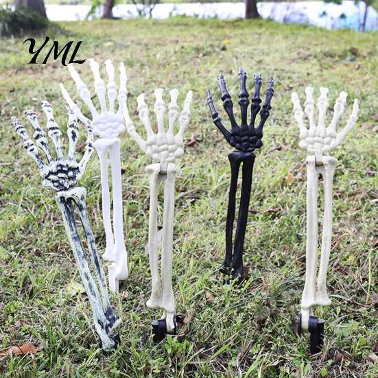 Halloween Skeleton Hands 1 Pair Hand Yard Stake, Fake Bone Ground Outdoor Holiday Decorations Insert Decor for Graveyard Cemetery Lawn Display, Spooky