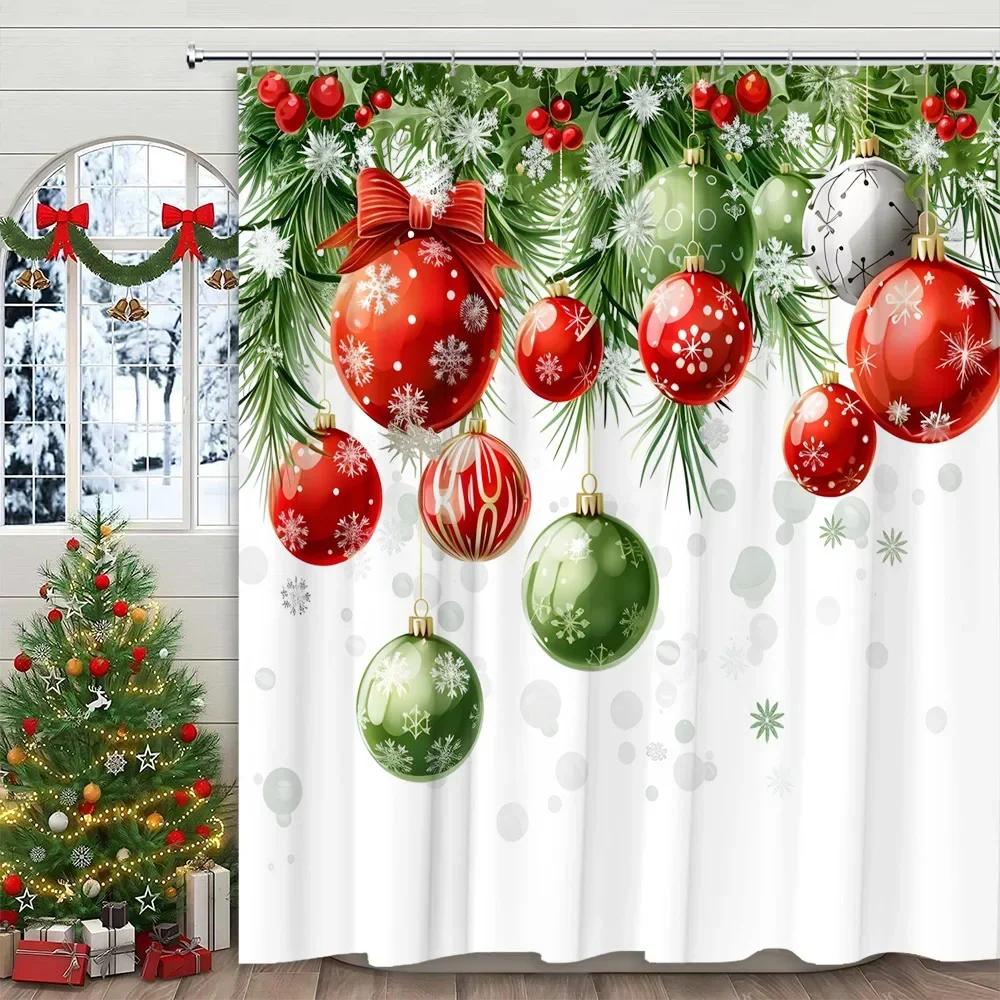 Christmas Shower Curtain Xmas Tree Winter Gift Landscape Squirrel Fireplace Socks Home Polyester Fabric Bathroom Decor Curtain