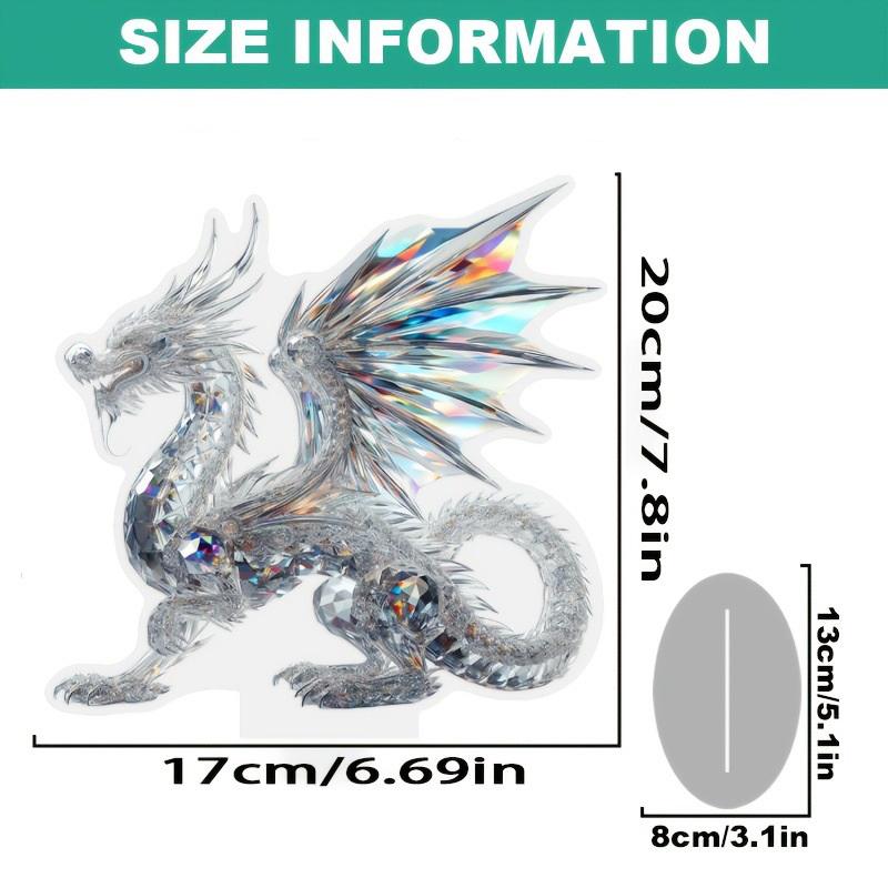 Acrylic White  Dragon Statue 2D Flat Cool Figurine Home Office Cafe Room Studio Display Case Table Ornament Decor Gift