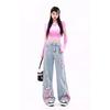 Women's Blue Baggy Butterfly Jeans Vintage Cowboy Pants Harajuku Denim Trousers Aesthetic Y2k Oversize Trashy 2000s Clothes 2024