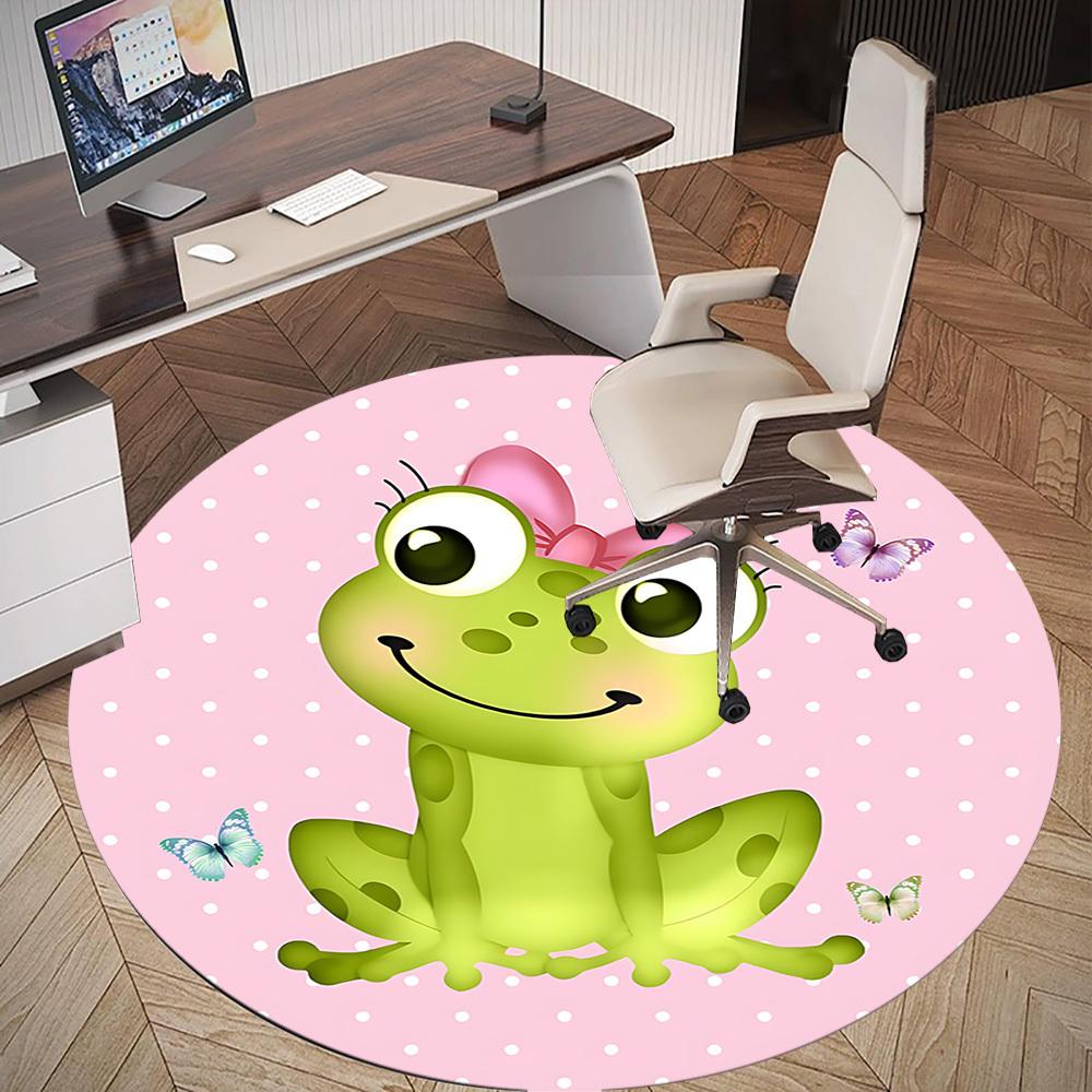 1pc Frog Butterfly Round Chair Mat Area Rug - Non-Slip, Floor Mat for Office, Bedroom, and Indoor Decor C1125504