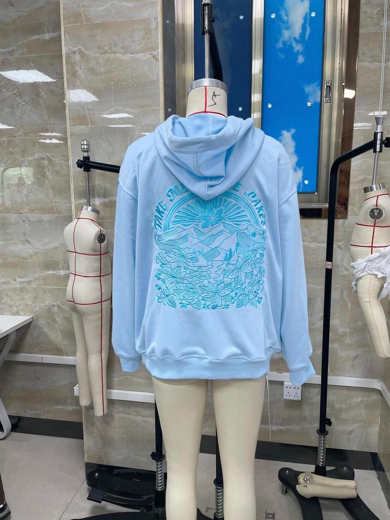 Women's Loose Hoodie with Letter Print and Kangaroo Pocket
