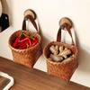 Hand-Woven Imitation Rattan Hanging Basket Plastic Garlic Ginger Storage Basket  for Kitchen