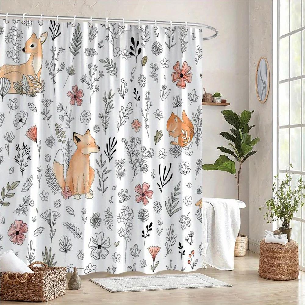Whimsical Winter Forest with Deer and Birds Shower Curtain - Water-Resistant, Easy to Clean, Adds a Cozy and Nature-Inspired