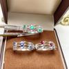S925 Sterling Silver Wave Hollow Filigree Women's Ring with Natural Ruby, Emerald, and Sapphire Gemstones