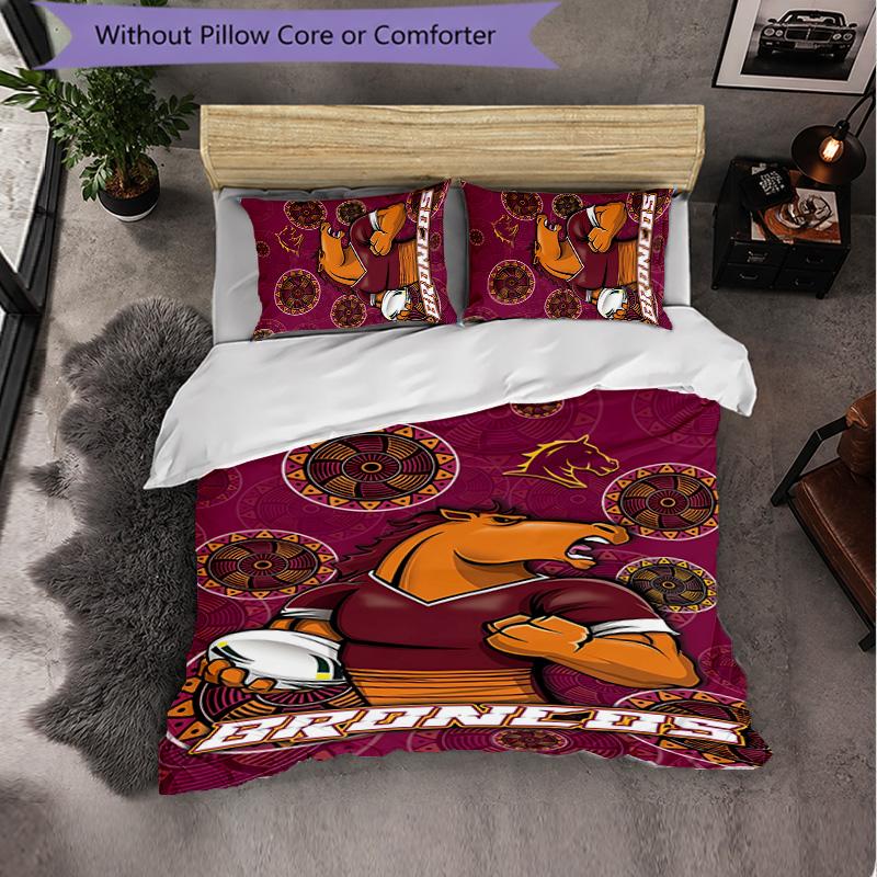 Set Biancheria da Letto in Microfibra con Fantasia Brisbane Broncos 3 Pezzi Decorazione Copripiumino per Camera da Letto Uso Domestico