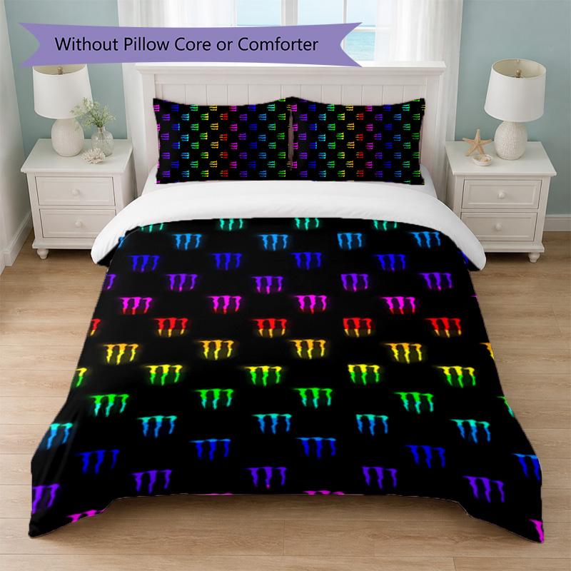 Set Copripiumino Monster Energy Stampa 3 Pezzi 1 Copripiumino e 2 Federe Biancheria da Letto Morbida per Camera da Letto Domestica