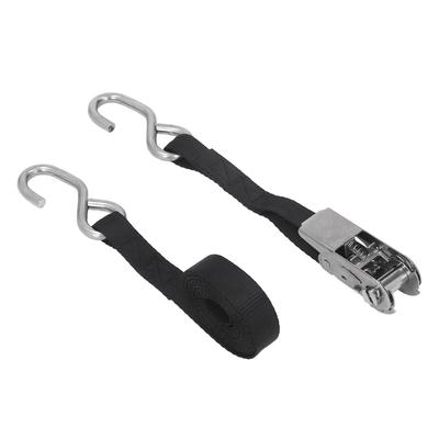 1in 25mm Ratchet Tie Down Straps Black Rust Proof   Stitching for MotorcycleTrailer Truck Kayak Boat