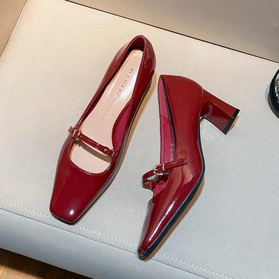 2024 Damskie Buty Mary Janes Damskie Wysoki Obcas Modne Czółenka Sukienkowe Damskie Kwadratowy Nosek Wysoki Gruby Obcas Pasek z Klamrą Buty Damskie