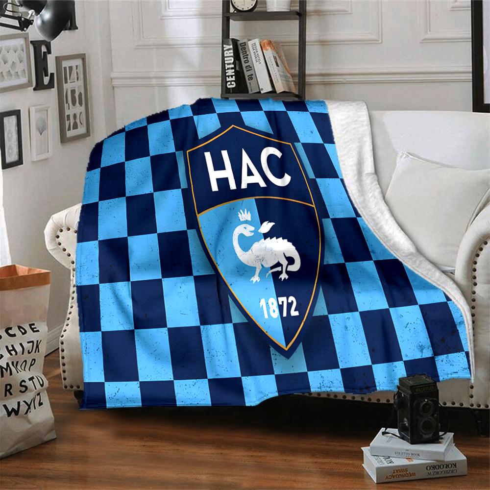 Le Havre Crest Heritage Flannel Blanket, Soft Polyester, Modern Design, All-Season for Camping, Travel, Gifts for holidays or birthdays