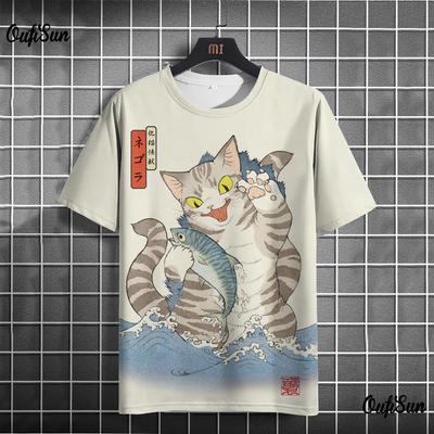 Anime Katt-T-shirt För Män Sommar O-Hals Trendiga Kortärmade T-shirts Oversized Streetwear Casual Sweatshirt Manlig Grundläggande Kläder Toppar