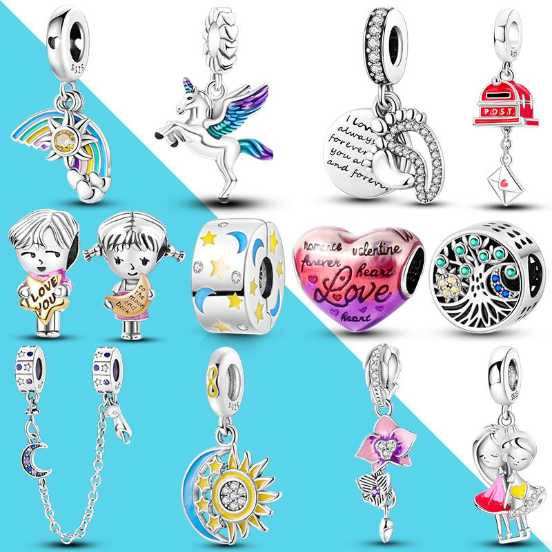 Boy And Girl Silver Color Beads Star Moon Clip Charm Unicorn Dangle Charms Fit New Arriver Cute Bracelet Diy