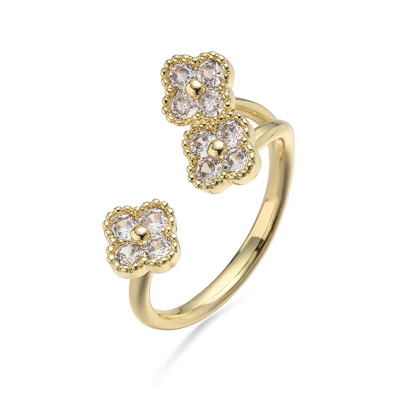 Elegant and Chic Ring Lucky Four-leaf Clover Ring - Exquisite Ultra-sparkling Flower Petal Open Adjustable Ring
