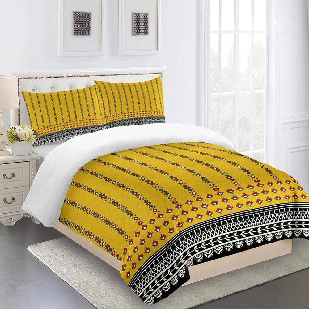 3D Deluxe Black Gold Striped Bedding Ethiopia Style Bed Three Sets Single Bed Double Bed Quilt Cover 2 Pillowcases