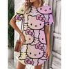 Mini Sukienka Elegancka Sukienka Damska Hello Kitty Okrągły Dekolt Krótki Rękaw Modna Lato 2025 Moda Seksowna