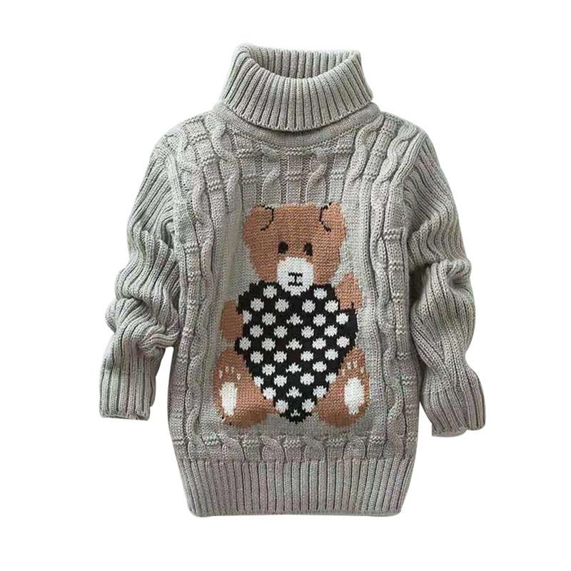 1-12 Jahre Kinder Rollkragenpullover Niedlicher Bär Bestickter Strickpullover