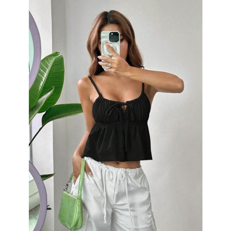 Women Sexy Slim Fit Cropped Strappy Solid Tank Top Casual Outerwear
