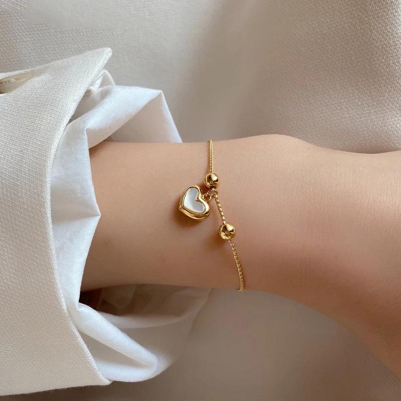 Imitation Mother-of-Pearl Heart Bracelet: Korean-Style, Simple, Versatile, Perfect for Student or Girlfriend, Trendy Internet Celebrity Accessory
