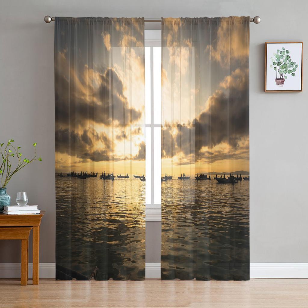 Sheer Curtains For Living Room Sky Sea Evening Nature Children's Bedroom Balcony Large Curtains Kitchen Dining Room Curtains