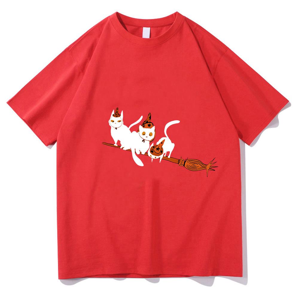 

Halloween Funny Cat T-shirt Cartoon Print Cute Tee-shirt Short Sleeve O-neck Harajuku Kawaii Tshirt Cotton Tops XXL красный
