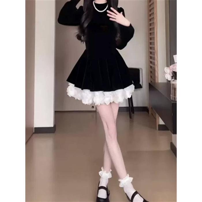 

2025 Платье мини Matsumoto Princess Velvet с цветными блоками, приталенное в талии Medium