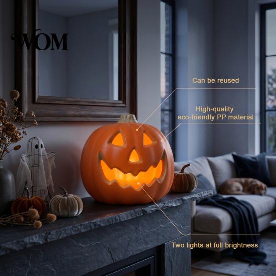 Spooky Halloween Decoration LED Pumpkin Lantern, Scary Face Glowing Plastic Indoor Decor Lamp, Battery Operated Table Ornament for Home Party Lantern