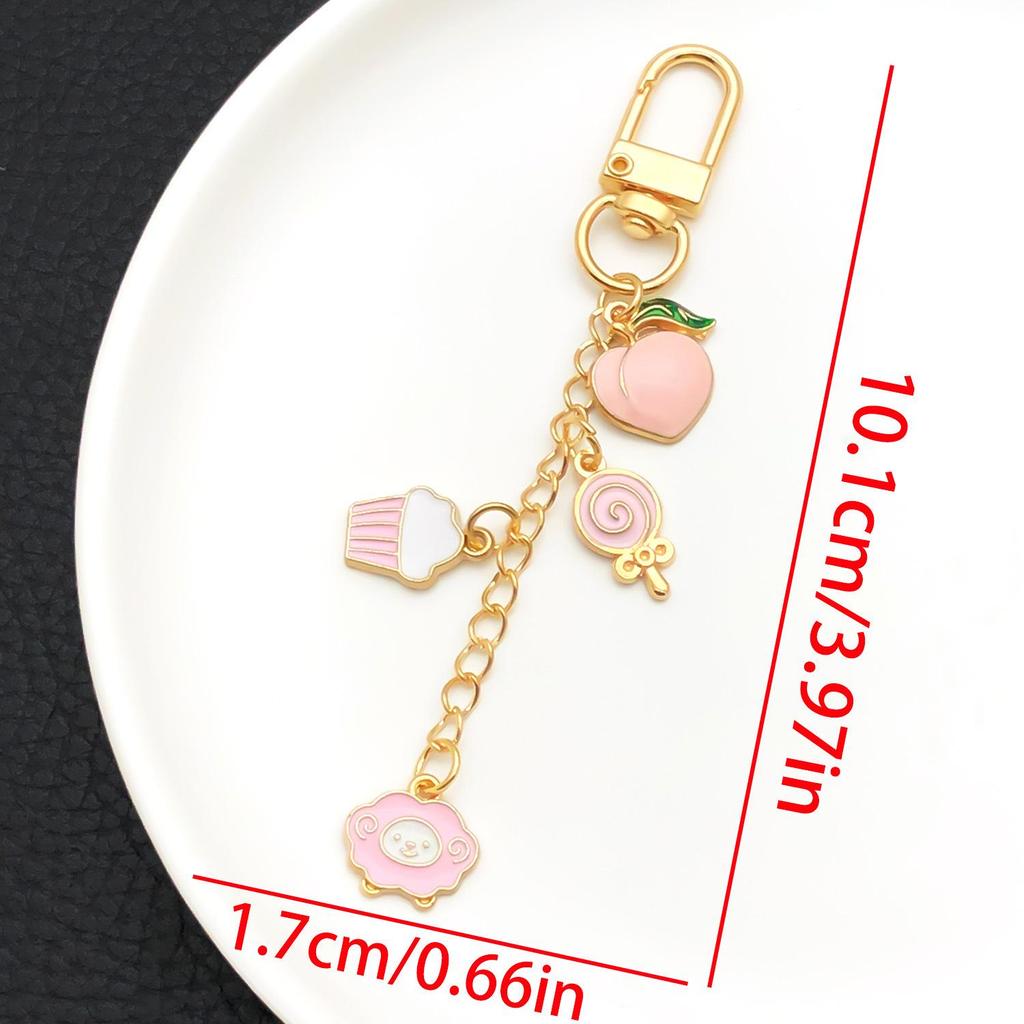 Pink Rose & Cherry Blossom Zinc Alloy Keychain Pendant