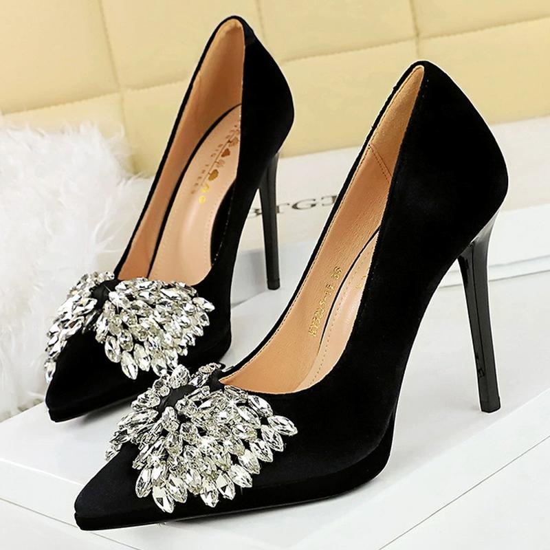 

Туфли Стразы бантик Женские Туфли-лодочки Замшевая Платформа Высокий каблук Шпильки 11 СМ Роскошные банкетные туфли Женские каблуки Мода 43 чёрный