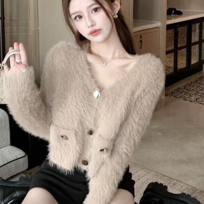 Cardigan court tricoté rétro d'automne au parfum de niche, nouveau haut veste en vison style français à manches longues