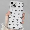 Bow Phone Case For iPhone 17 17E 16 16E 15 14 13 12 11 Air Pro Max Plus Clear Black Bow Heart Print Soft TPU Shockproof Cover